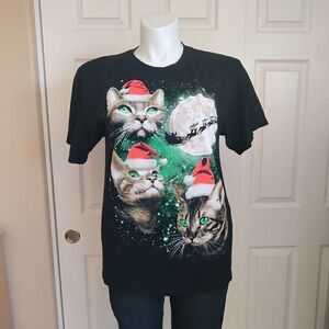 Alstyle Apparel unisex space Santa cat moon sled cotton T-shirt L